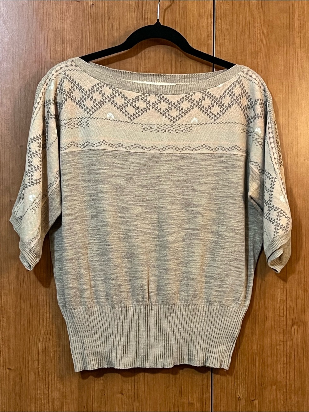 Sparrow Sweater Women's Boho Cotton Linen Beige Patterned Boatneck Anthro Sz M